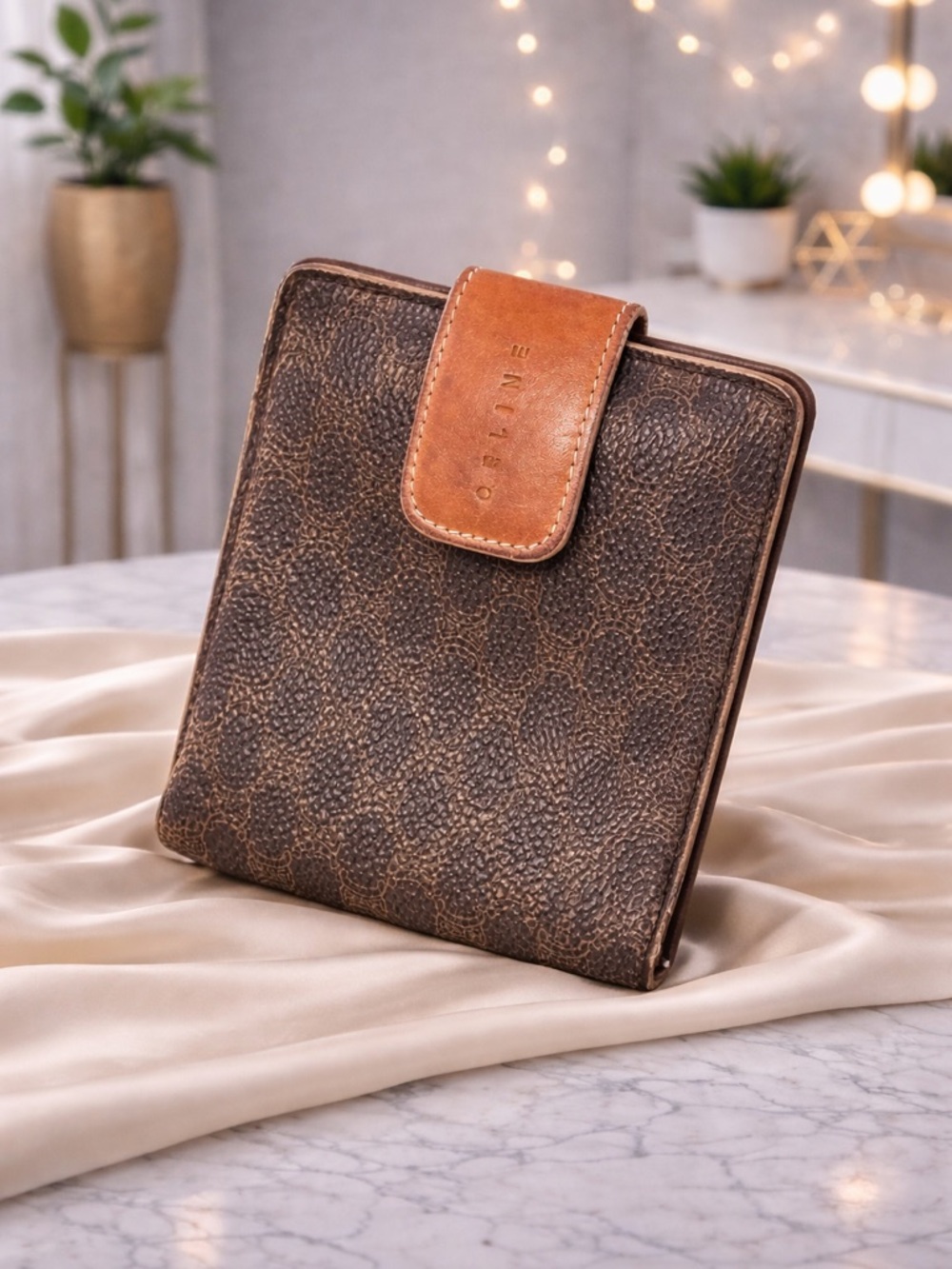 CELINE Macadam PVC Leather wallet Bifold Brown Authentic
